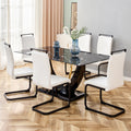 Modern Minimalist And Luxurious Black Imitation Marble Texture Dining Table Rectangular Office Desk.Game Desk .Desk.For Dining Room, Living Room, Terrace, Kitchen F 907 Black Mdf Glass
