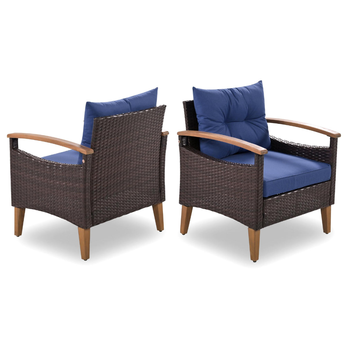 4 Piece Garden Furniture, Patio Seating Set, Pe Rattan Outdoor Sofa Set, Wood Table And Legs, Brown And Blue Yes Blue Shredded Polyurethane Foam Polyester,Wicker