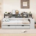 Wooden Full Size Daybed With Storage Shelves, Multi Functional Bed With Two Storage Drawers And Study Desk, Antique White Old Sku: Hl000089Aak Full Antique White Wood