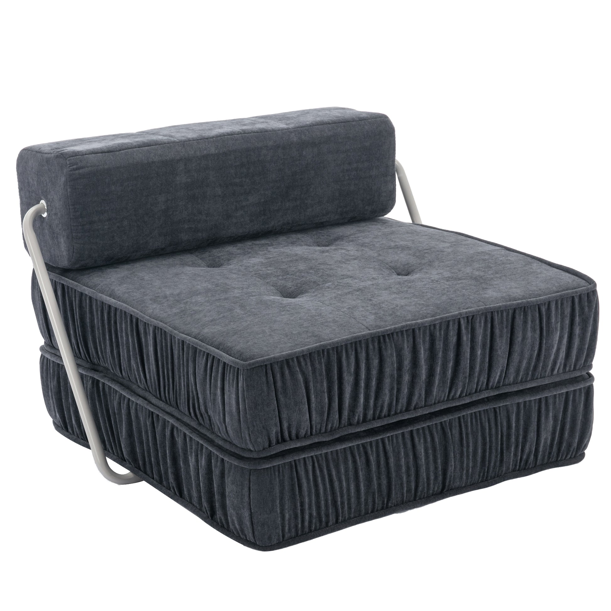 Folding Sofa Bed, Futon Sleeper Chair, Convertible Chair Floor Couch & Sleeping Mattress For Living Room, Guest Room, Home Office, Apartment, Small Space, Bed, Removable Back Cushion, Grey, 1 Seat Grey Chenille Primary Living Space Pillow Back Soft