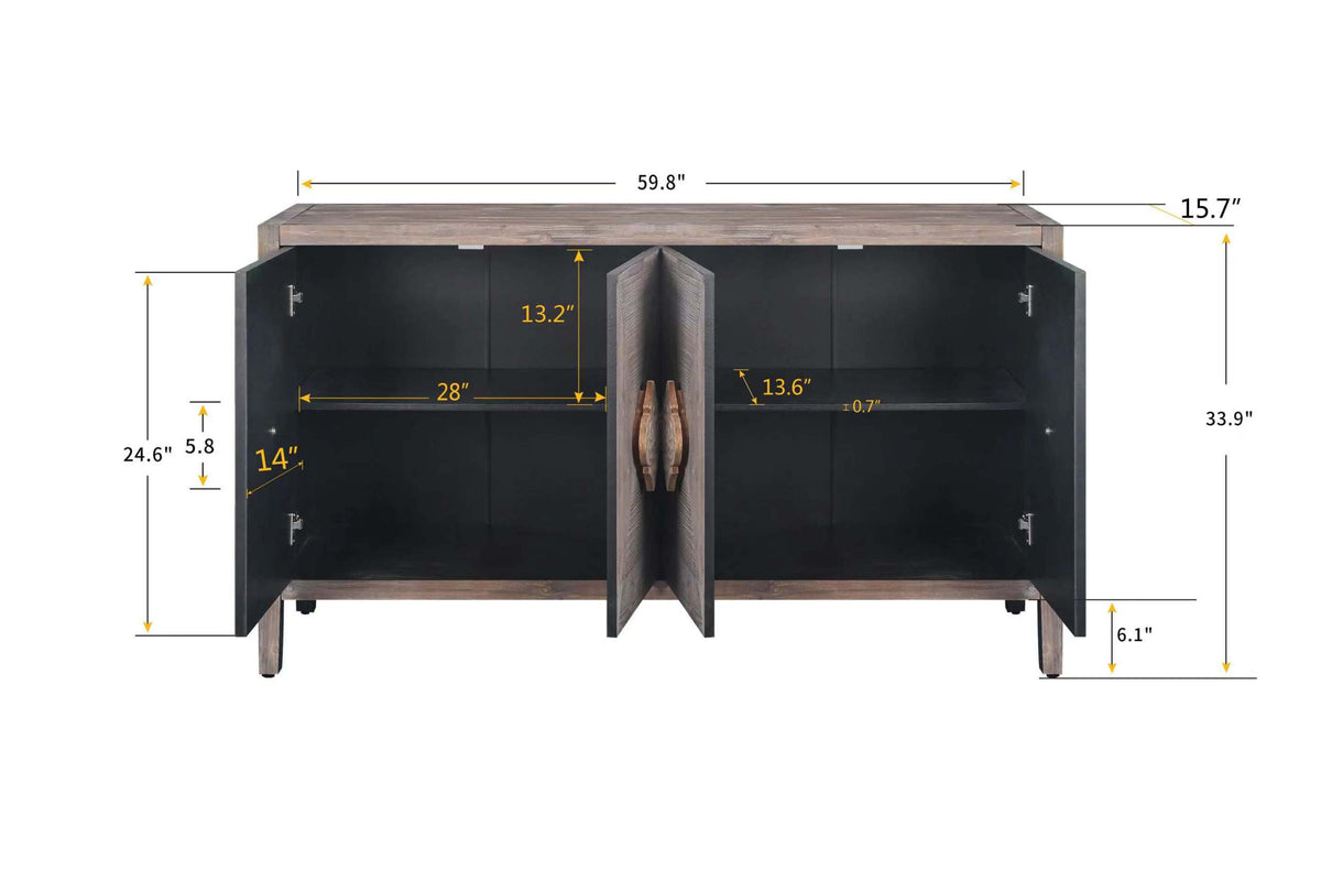 Carved Flower Door Handle, Antique Four Door Cabinet For Living Room Kitchen Hallway Brown Antique Brown Mdf