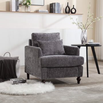 Coolmore Wood Frame Armchair, Modern Accent Chair Lounge Chair For Living Room,Tufted Club Chair, Mid Century Modern Arm Chairs With Studded, Solid Wood Frame, For Bedroom, Reading Gray Chenille Gray Chenille 1 Seat