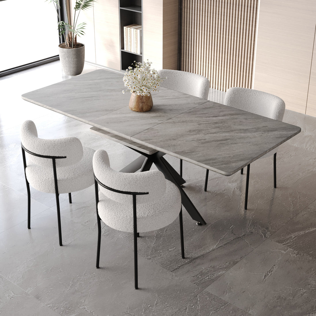 Extendable Dining Table Table Set For 4 8 Person For Dining Room,Curved Backrest Round Upholstered Soft Padded Armless Dining Chairs And Very Large Dining Room Table Kitchen Table Chair Set Grey White Mdf Metal
