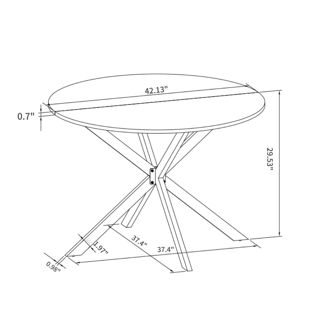 42.13'' Modern Cross Leg Round Dining Table, White Marble Top Occasional Table, Two Piece Removable Top, Matte Finish Iron Legs White Mdf Metal