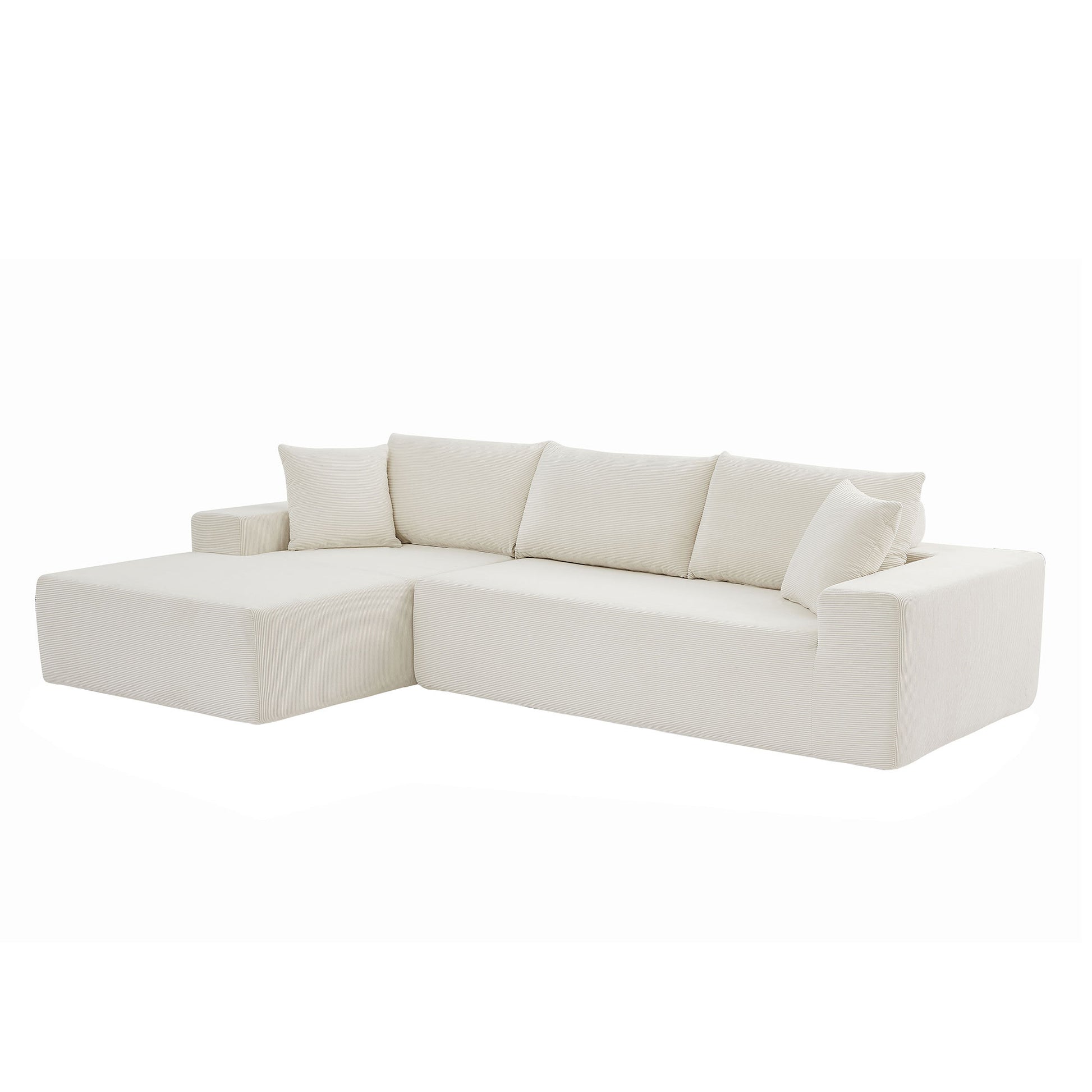 Modern Minimalist Style Corduroy Couch, Upholstered Sleeper Sofa For Living Room, Bedroom, Salon, 2 Pc Free Combination, L Shape, Right Hand Facing Sectional Sofa Beige Corduroy 3 Seat