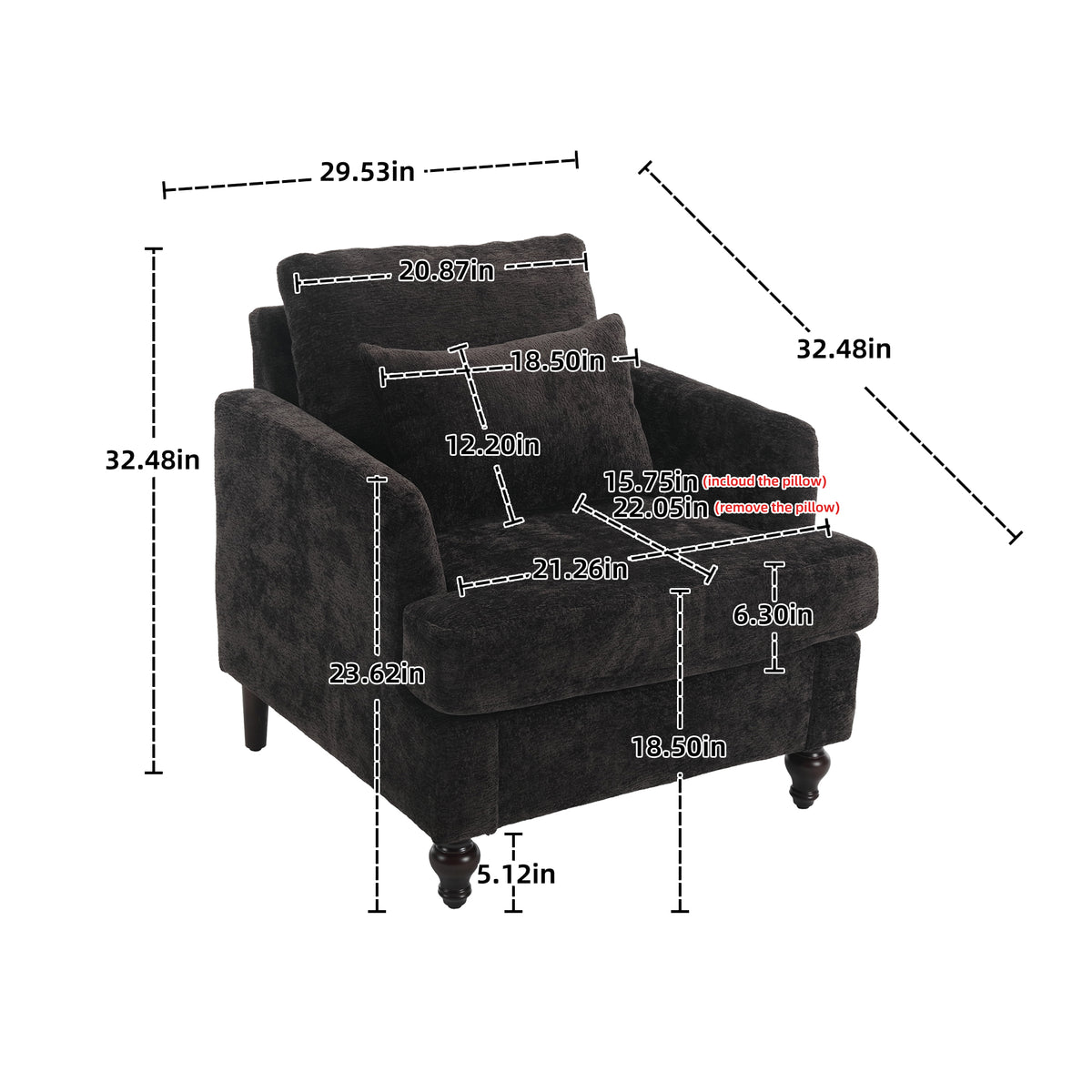 Coolmore Wood Frame Armchair, Modern Accent Chair Lounge Chair For Living Room,Tufted Club Chair, Mid Century Modern Arm Chairs With Studded, Solid Wood Frame, For Bedroom, Reading Black Chenille Black Chenille
