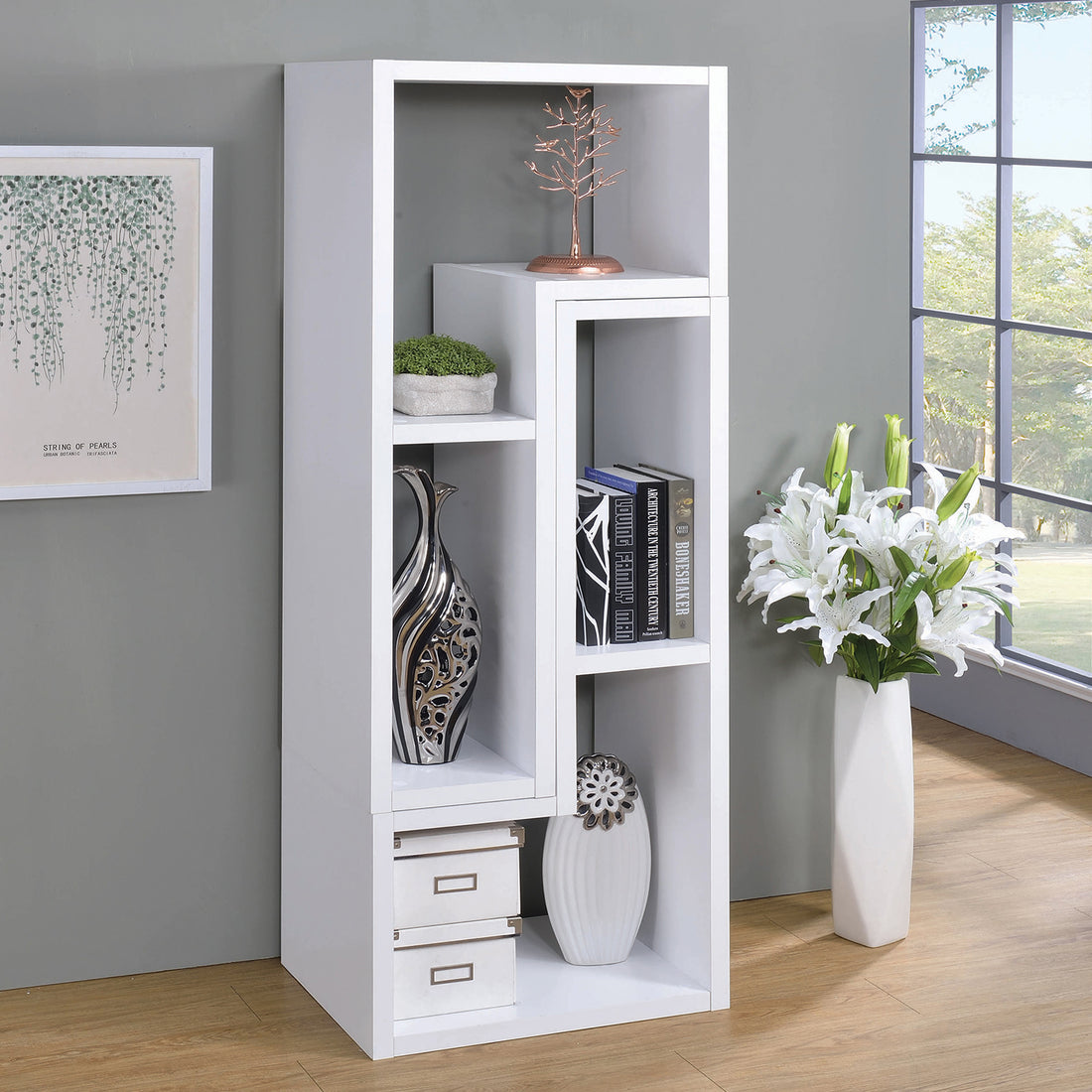 Convertible Tv Console And Bookcase In White White Open Back Particle Board Mdf