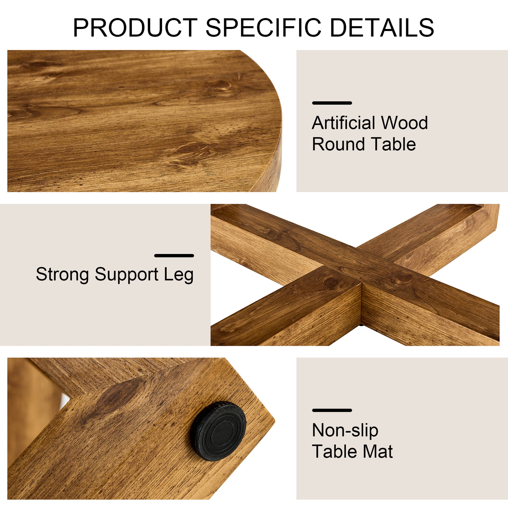 A Modern And Practical Circular Dining Table. Made Of Mdf Tabletop And Wooden Mdf Table Legs. A Set Of 6 Brown Cushioned Chairs.Ct B0501A Natural Wood Mdf