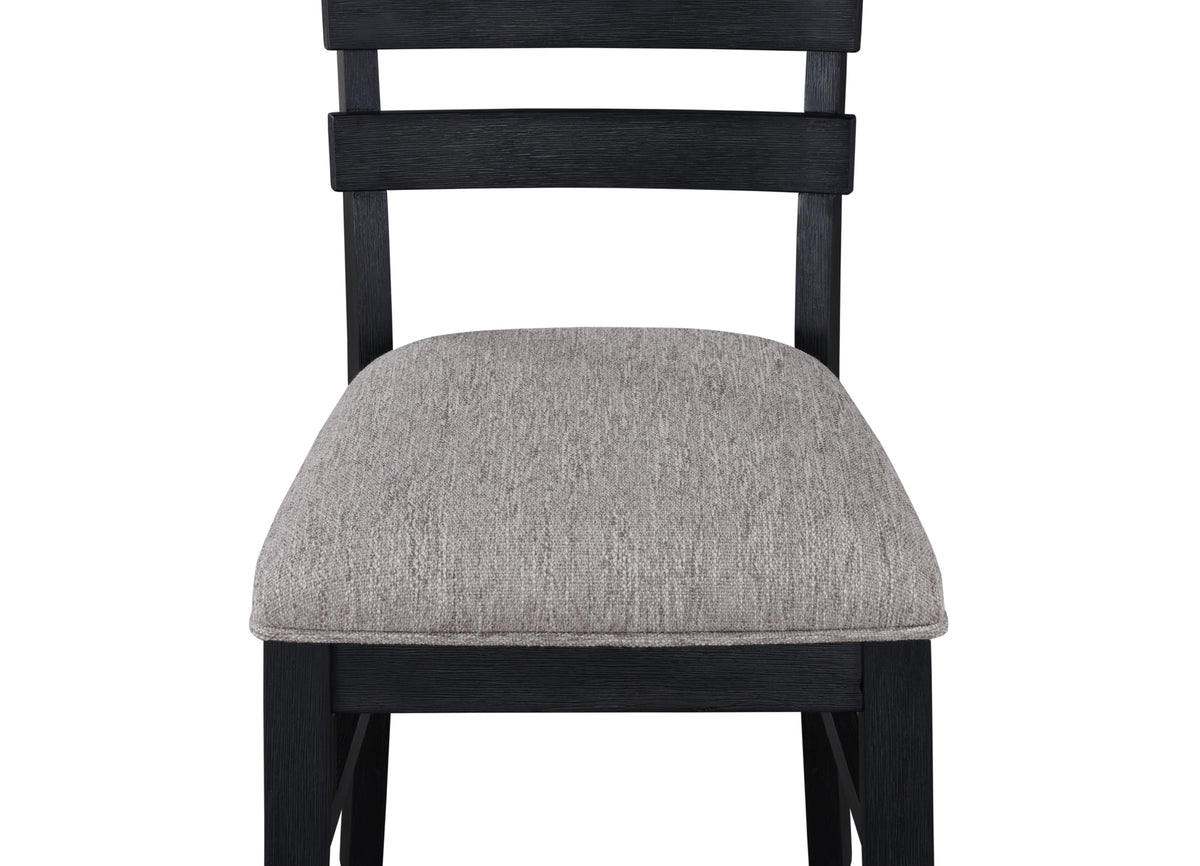 2Pc Black Finish Side Chair Gray Fabric Upholstery Seat Ladder Back Contemporary Transitional Style Dining Room Wooden Furniture Black Contemporary,Transitional Side Chair Wood