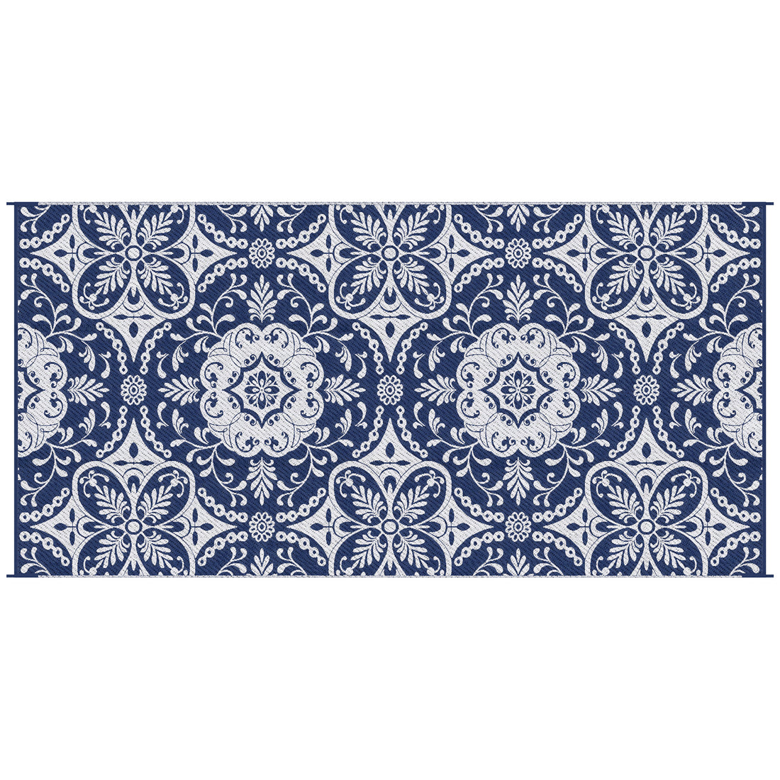 Outsunny Reversible Outdoor Rug Carpet, 9' X 18' Waterproof Plastic Straw Rug, Portable Rv Camping Rugs With Carry Bag, Large Floor Mat For Backyard, Deck, Picnic, Beach, Blue & White Floral Blue Polypropylene