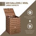 Outsunny Garden Compost Bin, 120 Gallon 450L Garden Composter, Bpa Free, With 80 Vents And 2 Sliding Doors, Lightweight & Sturdy, Fast Creation Of Fertile Soil, Brown Brown Polypropylene