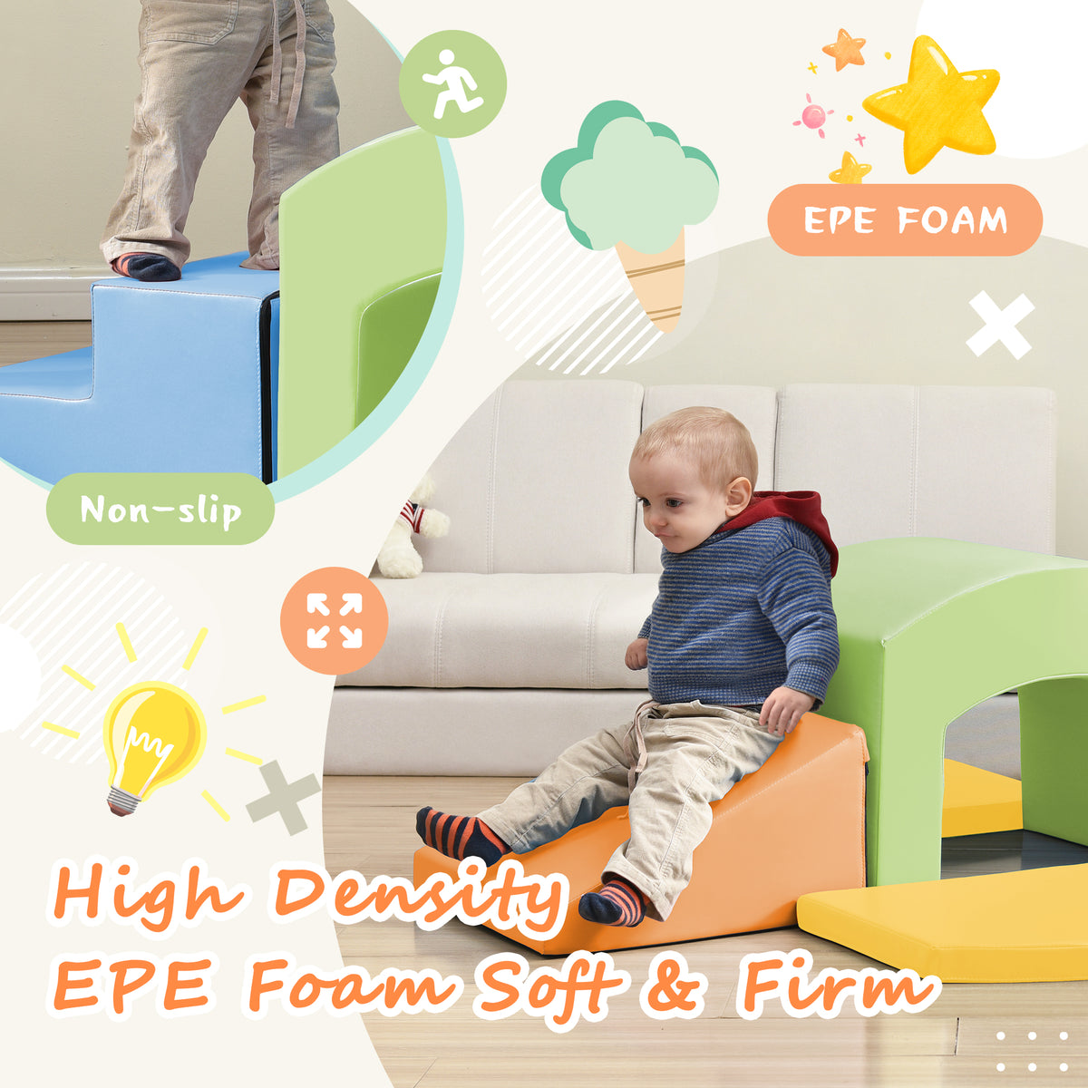 Soft Foam Playset For Toddlers, Safe Softzone Single Tunnel Foam Climber For Kids, Lightweight Indoor Active Play Structure With Slide Stairs And Ramp For Beginner Toddler Climb And Crawl Colorful