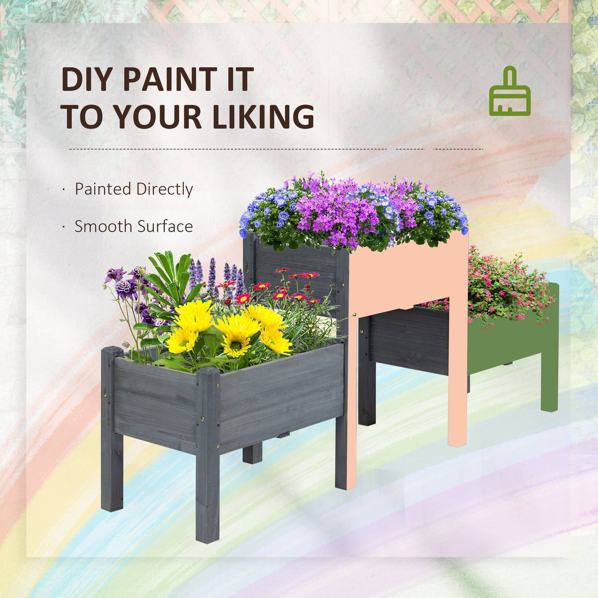 Outsunny Raised Garden Bed With 3 Planter Box, Elevated Wooden Plant Stand With Drainage Holes, For Vegetables, Herb And Flowers, Gray Gray Wood
