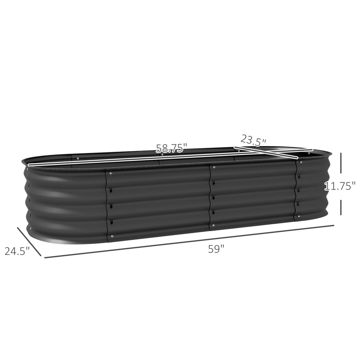 Outsunny 4.9' X 2' X 1' Galvanized Raised Garden Bed Kit, Outdoor Metal Elevated Planter Box With Safety Edging, Easy Diy Stock Tank For Growing Flowers, Herbs & Vegetables, Dark Gray Gray Steel