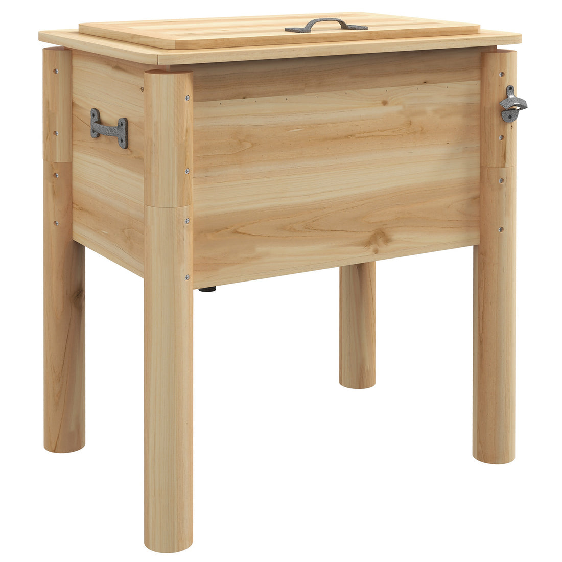 Outsunny Wooden Patio Cooler, 54Qt. Outdoor Beverage Cooler With Bottle Opener And 3 Handles For Backyard Deck Poolside Party, Natural Natural Steel