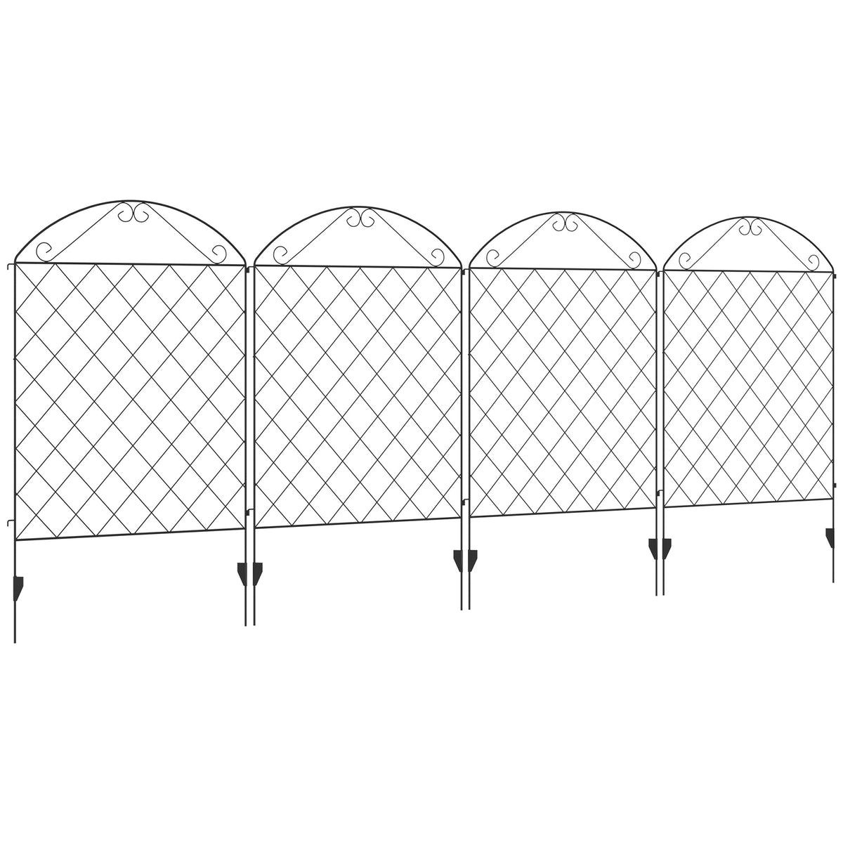 Outsunny Garden Fence, 4 Pack Steel Fence Panels, 11.4' L X 43" H, Rust Resistant Animal Barrier Decorative Border Flower Edging For Yard, Landscape, Patio, Outdoor Decor, Curved Vines Black Steel