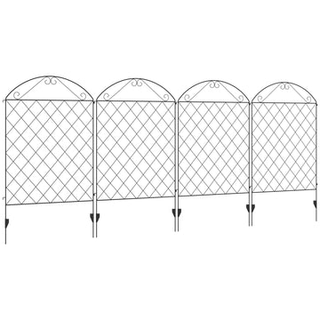 Outsunny Garden Fence, 4 Pack Steel Fence Panels, 11.4' L X 43" H, Rust Resistant Animal Barrier Decorative Border Flower Edging For Yard, Landscape, Patio, Outdoor Decor, Curved Vines Black Steel