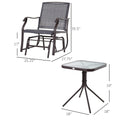 Outsunny 3 Piece Outdoor Glider Chair With Coffee Table Bistro Set, 2 Patio Rocking Swing Chairs Withsling Fabric, Glass Tabletop, For Backyard, Garden And Porch, Gray Gray Steel