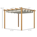 Outsunny 10' X 10' Retractable Pergola Canopy, Wood Grain Aluminum Pergola, Outdoor Sun Shade Shelter For Grill, Garden, Patio, Backyard, Deck, Cream White White Aluminum