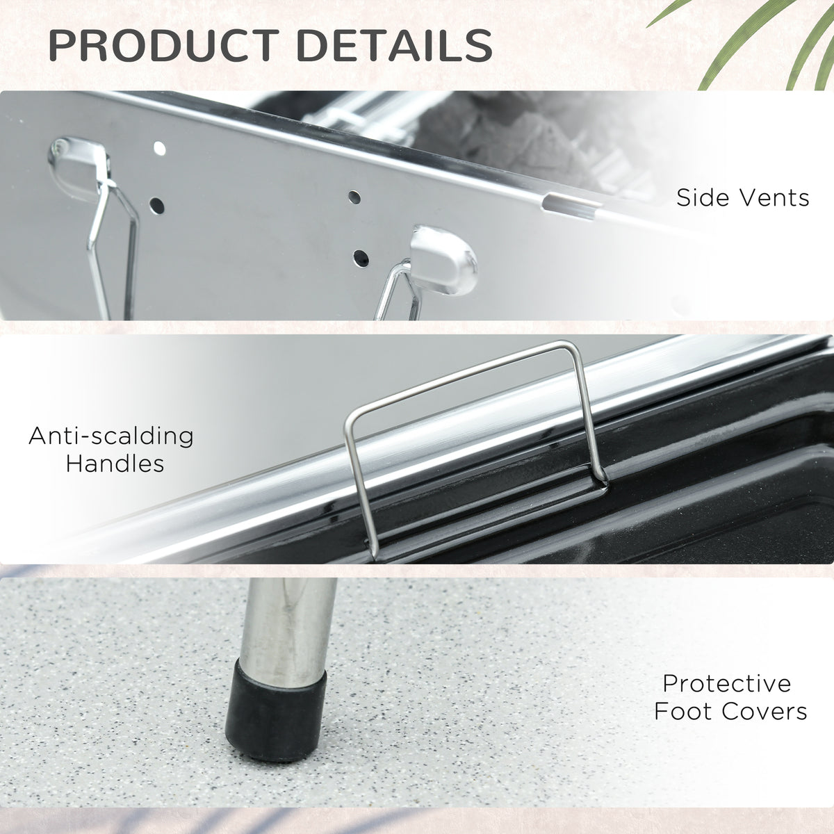 Outsunny Charcoal Grill, Stainless Steel Portable Folding Bbq, Outdoor Hibachi For Backyard Cooking, Camping, Picnic, Party, Tailgating And Travel With Pan, Grill Rack, Shelves, And Hooks Silver Stainless Steel