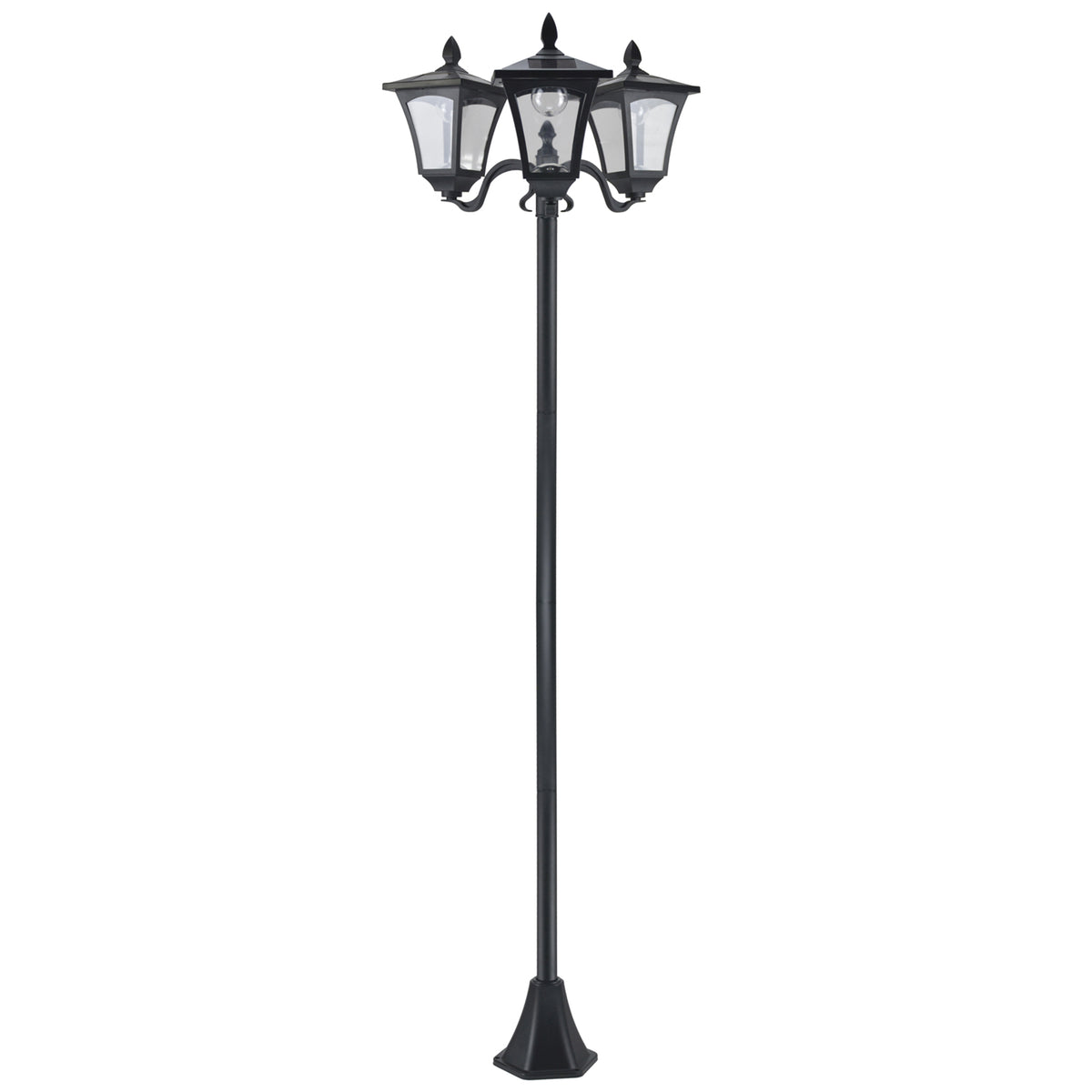 Outsunny 72" Solar Lamp Post, Triple Head Street Light, All Weather Waterproof Stainless Steel, Vintage Style For Garden, Lawn, Pathway, Driveway, Black Black Steel