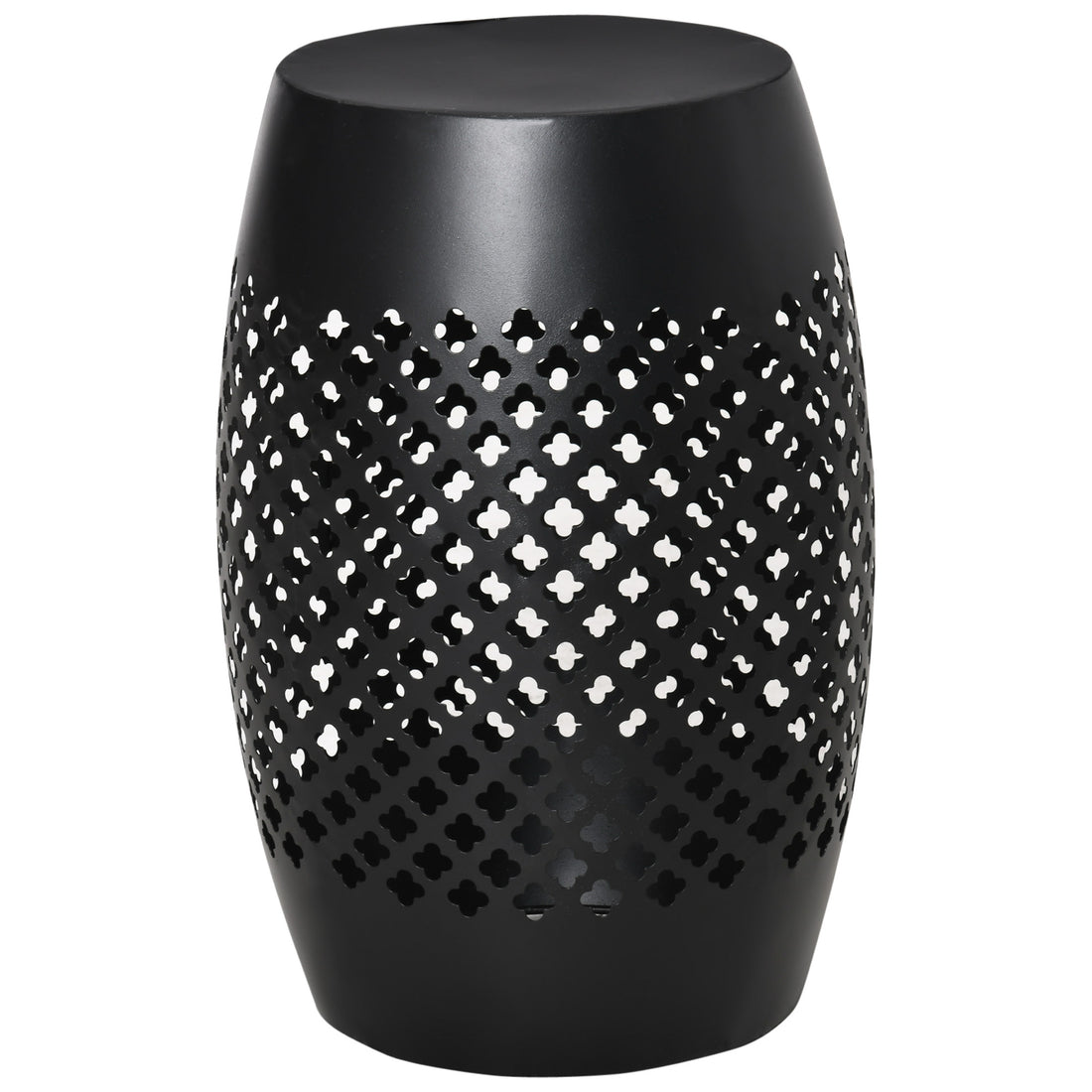 Outsunny 12.5" Steel Patio End Table, Round Hollow Drum Side Table, Accent Table For Indoor And Outdoor, Black Black Steel