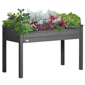 Outsunny Raised Garden Bed With Legs, 48" X 22" X 30", Elevated Wooden Planter Box, Self Draining With Bed Liner For Vegetables, Herbs, And Flowers Backyard, Patio, Balcony Use, Dark Gray Gray Wood