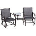 Outsunny Outdoor Glider Chairs With Coffee Table, Patio 2 Seat Rocking Chair Swing Loveseat Withsling For Backyard, Garden And Porch, Grey Brown Steel