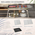 Outsunny Charcoal Grill, Stainless Steel Portable Folding Bbq, Outdoor Hibachi For Backyard Cooking, Camping, Picnic, Party, Tailgating And Travel With Pan, Grill Rack, Shelves, And Hooks Silver Stainless Steel