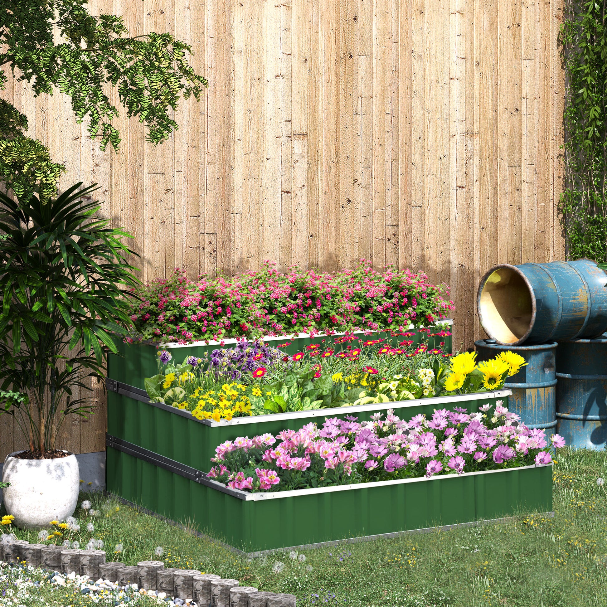 Outsunny 3 Tier Raised Garden Bed Color Steel Raised Garden Bed W Pair Of G 47''X 47''X 25'' For Backyard, Patio To Grow Vegetables, Herbs, And Flowers, Green Green Steel