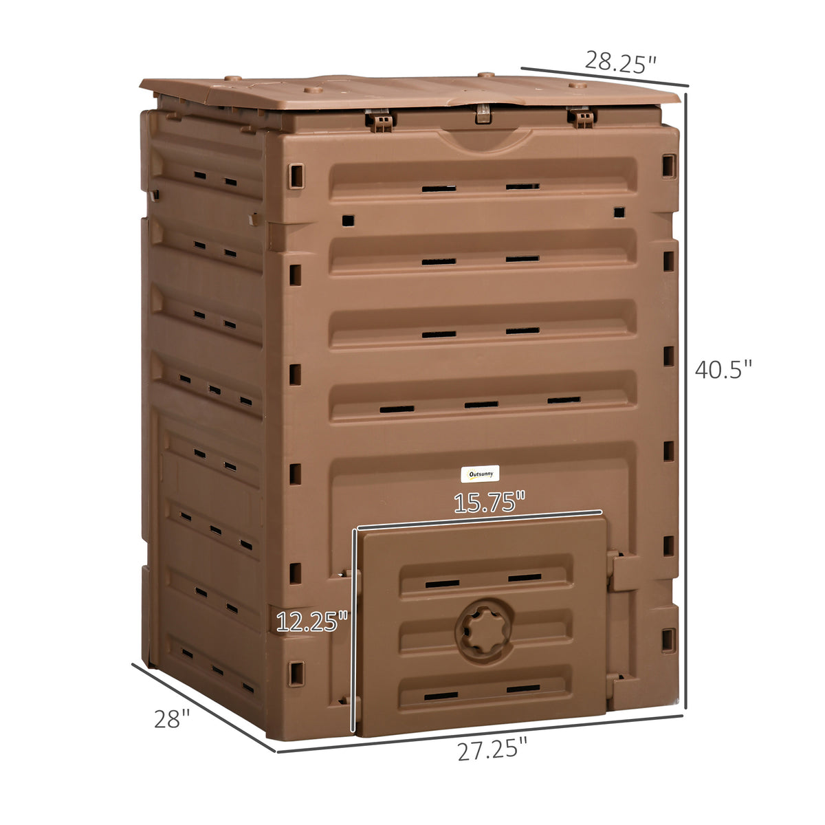 Outsunny Garden Compost Bin, 120 Gallon 450L Garden Composter, Bpa Free, With 80 Vents And 2 Sliding Doors, Lightweight & Sturdy, Fast Creation Of Fertile Soil, Brown Brown Polypropylene