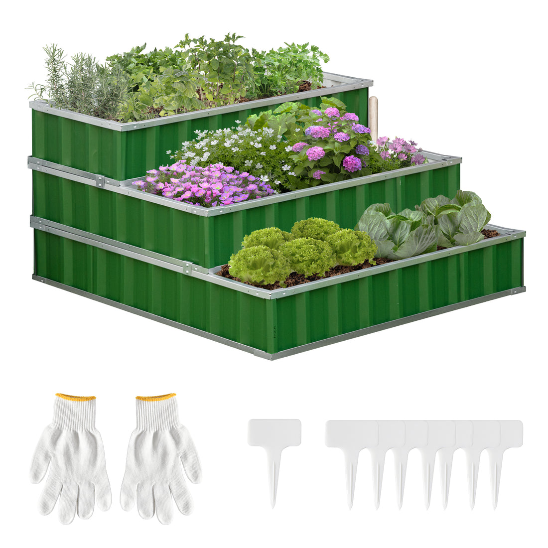 Outsunny 3 Tier Raised Garden Bed Color Steel Raised Garden Bed W Pair Of G 47''X 47''X 25'' For Backyard, Patio To Grow Vegetables, Herbs, And Flowers, Green Green Steel