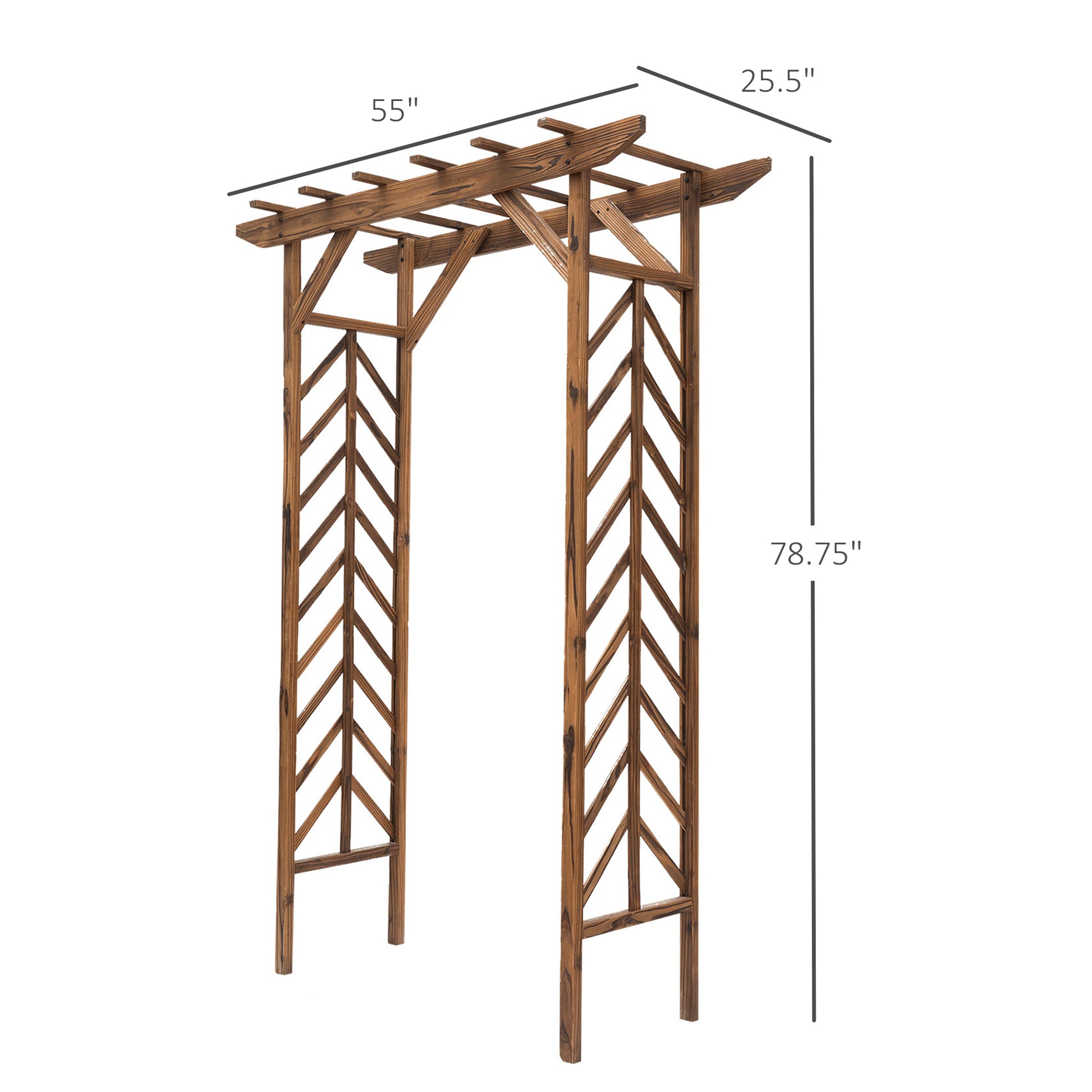 Outsunny 79In Wooden Garden Arbor Arch Trellis With Classic Countryside Style, Pergola Style Roof For Climbing Vines For Ceremony Party Weddings Brown Wood