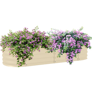 Outsunny 4.9' X 2' X 1' Galvanized Raised Garden Bed Kit, Outdoor Metal Elevated Planter Box With Safety Edging, Easy Diy Stock Tank For Growing Flowers, Herbs & Vegetables, Cream White Steel