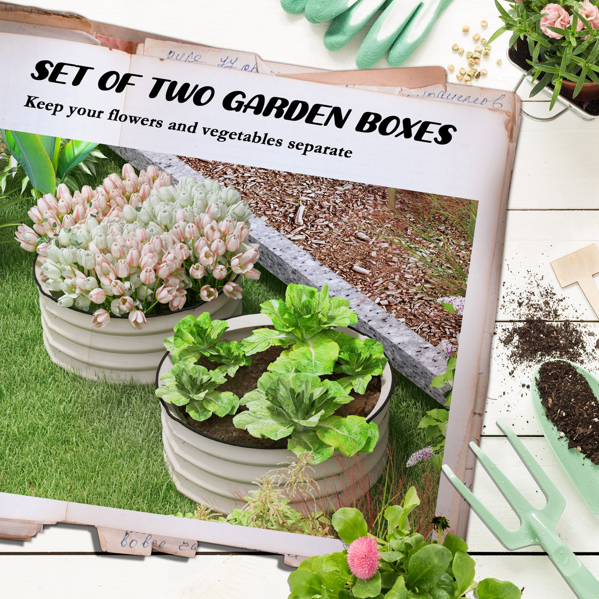 Outsunny Galvanized Raised Garden Bed Set Of 2, Planters For Outdoor Plants With Safety Edging, Easy To Assemble Stock Tanks For Growing Flowers, Herbs And Vegetables, Cream White White Steel