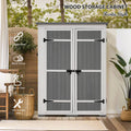 Outdoor 5.5Ft Hx4.1Ft L Wood Storage Shed, Garden Tool Cabinet With Waterproof Asphalt Roof, Four Lockable Doors, Multiple Tier Shelves, White And Gray White Gray Water Resistant Frame Garden &