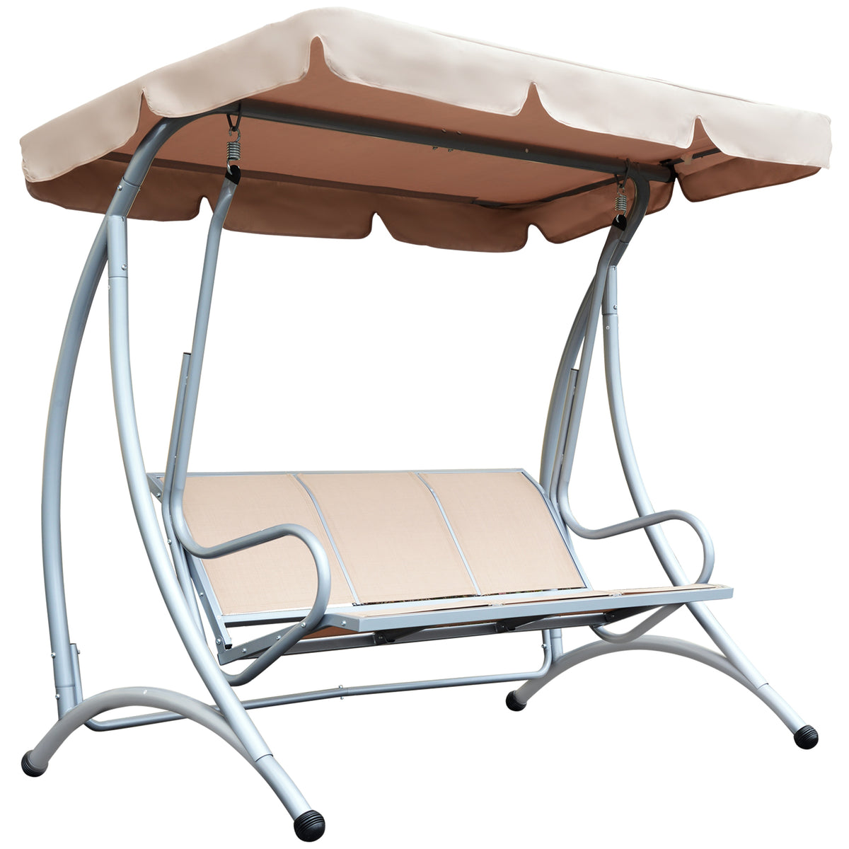 Outsunny 3 Seat Outdoor Porch Swing Chair, Patio Swing Glider With Adjustable Canopy,Seat, And Steel Frame For Garden, Poolside, Backyard, Beige Beige Steel