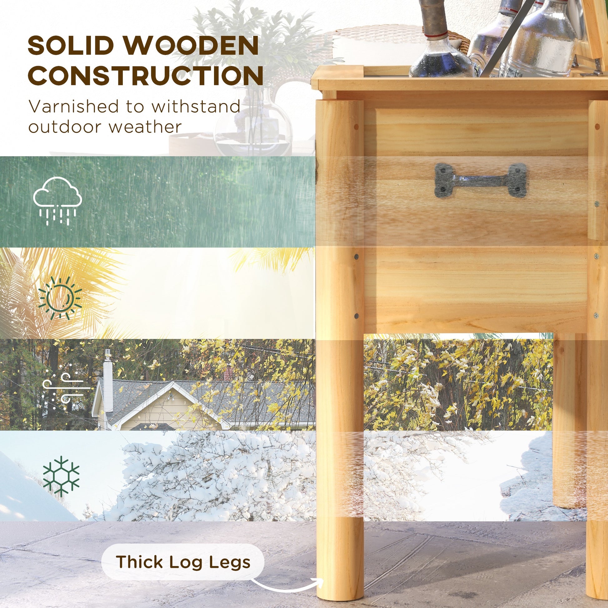 Outsunny Wooden Patio Cooler, 54Qt. Outdoor Beverage Cooler With Bottle Opener And 3 Handles For Backyard Deck Poolside Party, Natural Natural Steel