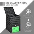 Outsunny Garden Compost Bin, 120 Gallon 450L Garden Composter, Bpa Free, With 80 Vents And 2 Sliding Doors, Lightweight & Sturdy, Fast Creation Of Fertile Soil, Black Black Polypropylene
