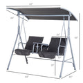 Outsunny 2 Person Porch Swing With Stand, Outdoor Swing With Canopy, Pivot Storage Table, 2 Cup Holders, Cushions For Patio, Backyard, Gray Beige Steel