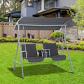 Outsunny 2 Person Porch Swing With Stand, Outdoor Swing With Canopy, Pivot Storage Table, 2 Cup Holders, Cushions For Patio, Backyard, Gray Beige Steel