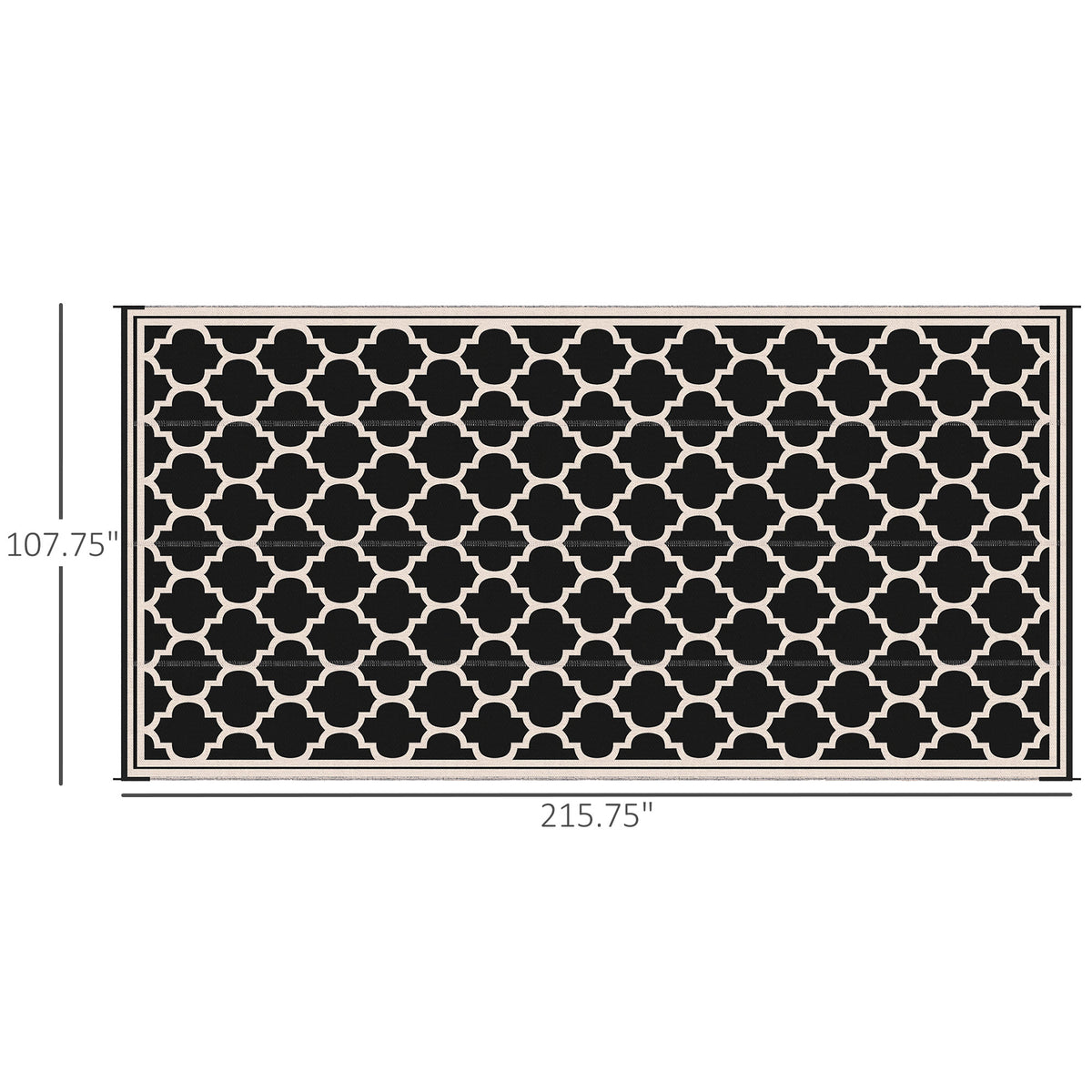 Outsunny Reversible Outdoor Rug, 9' X 18' Waterproof Plastic Straw Floor Mat, Portable Rv Camping Carpet, Large Floor Mat For Backyard, Deck, Picnic, Beach, Black & Beige Black Plastic