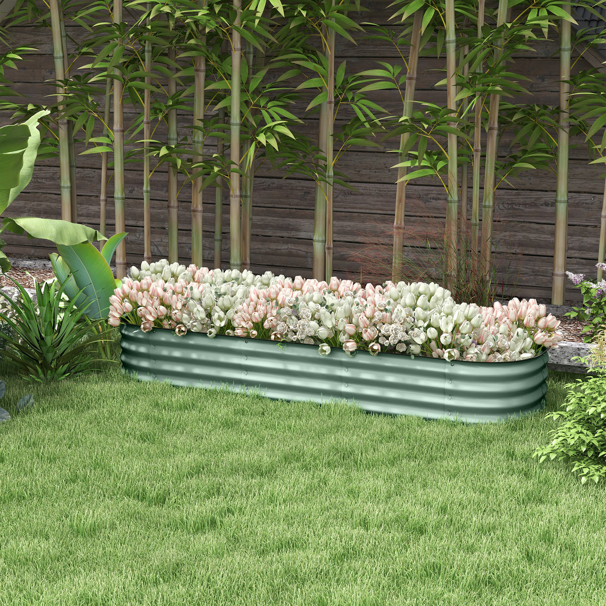 Outsunny 6.4' X 2' X 1' Galvanized Raised Garden Bed Kit, Outdoor Metal Elevated Planter Box With Safety Edging, Easy Diy Stock Tank For Growing Flowers, Herbs & Vegetables, Green Green Steel