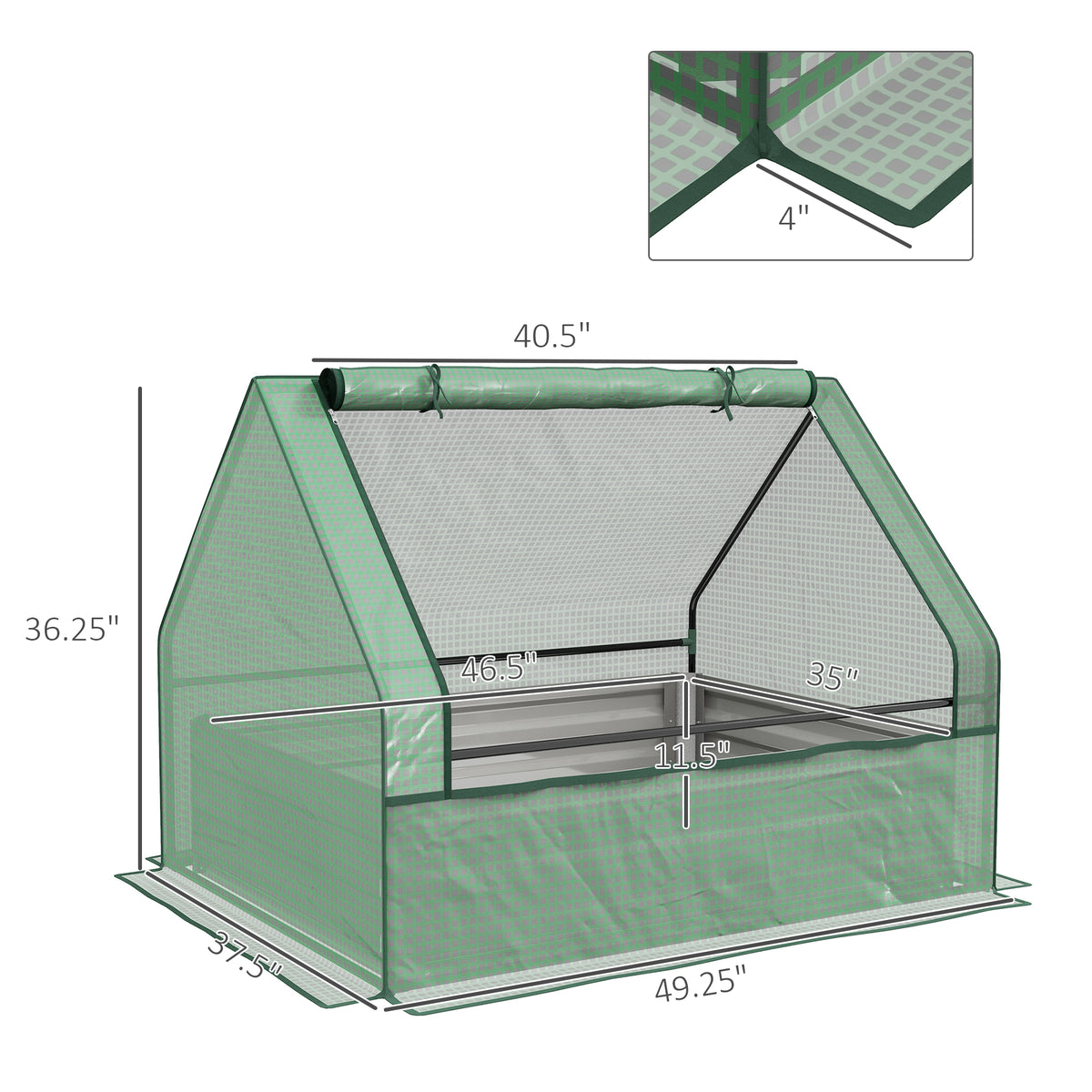 Outsunny Raised Garden Bed With Mini Greenhouse, Galvanized Outdoor Planter Box With Cover, For Herbs And Vegetables, Use For Patio, Garden, Balcony, Green Cover And Silver Planter Green Steel