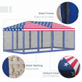 Outsunny 10' X 20' Pop Up Canopy Tent With Netting, Heavy Duty Instant Sun Shelter, Large Tents For Parties With Carry Bag For Outdoor, Garden, Patio, American Flag Blue Steel