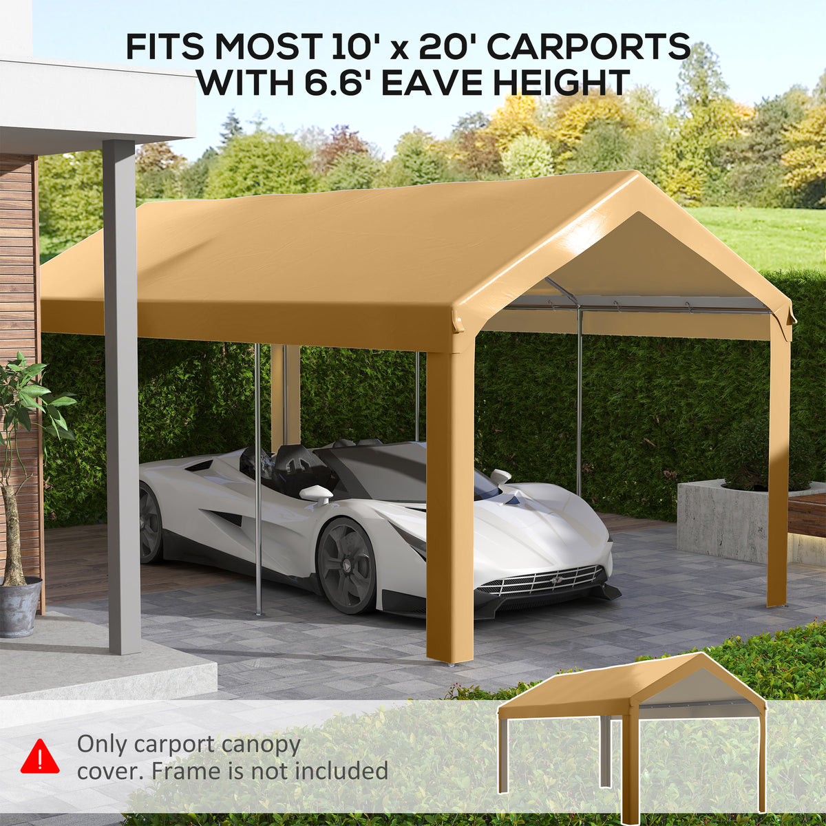Outsunny 10' X 20' Carport Replacement Top Canopy Cover, Uv And Water Resistant Portable Garage Shelter Cover With Ball Bungee Cords, Beige, Only Cover Beige Polyethylene