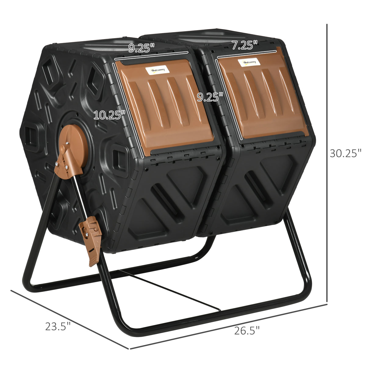 Outsunny Dual Compost Tumbler Bin, Outdoor Tumbling Composter With 24 Ventilation Openings And Steel Legs, 34.5 Gallon Black Steel