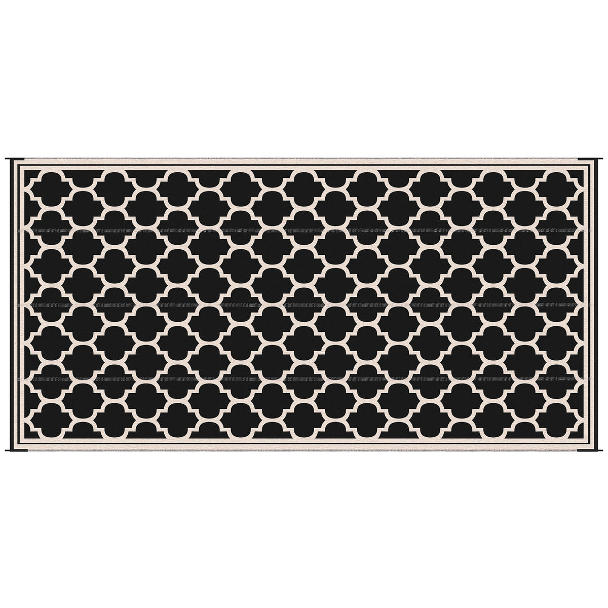 Outsunny Reversible Outdoor Rug, 9' X 18' Waterproof Plastic Straw Floor Mat, Portable Rv Camping Carpet, Large Floor Mat For Backyard, Deck, Picnic, Beach, Black & Beige Black Plastic