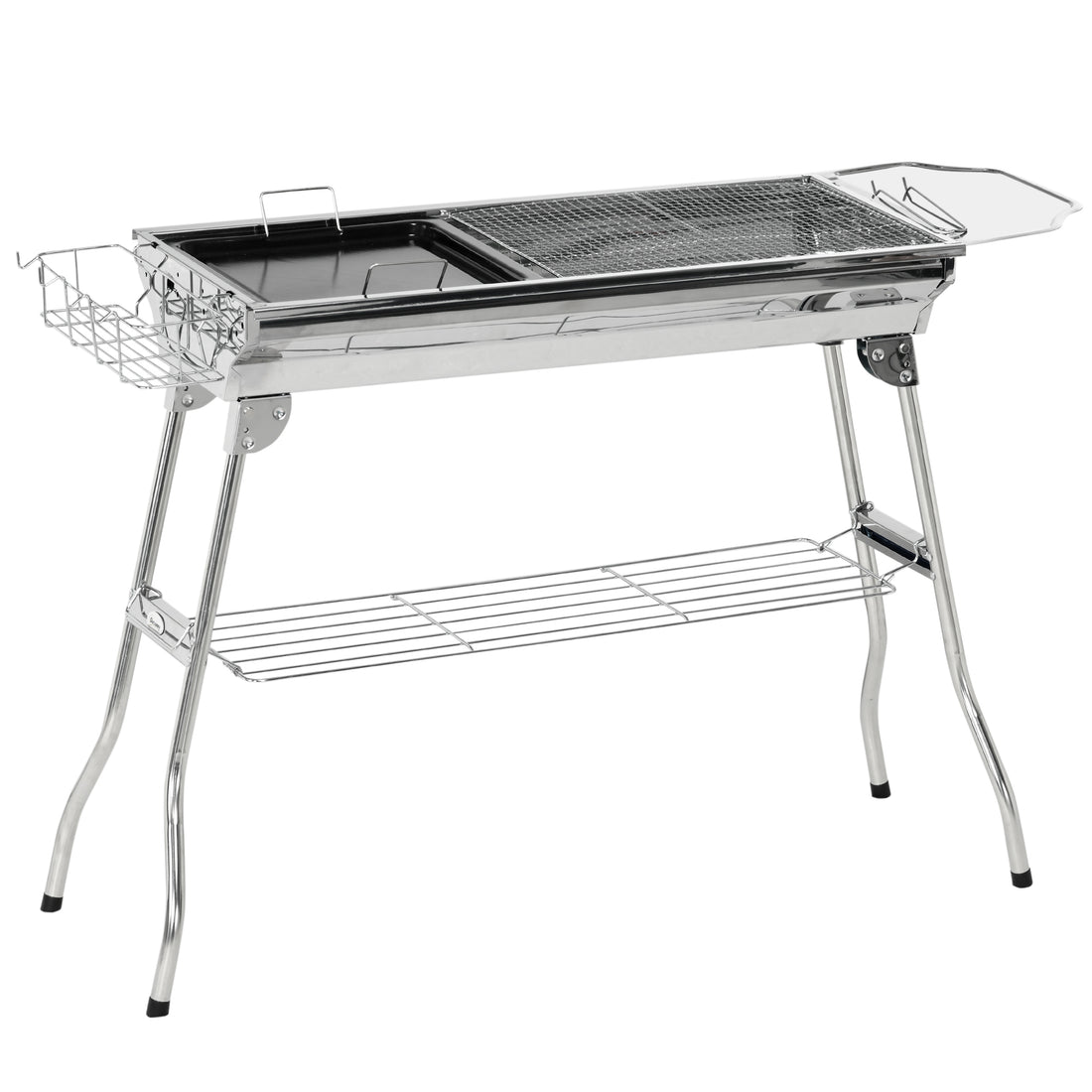 Outsunny Charcoal Grill, Stainless Steel Portable Folding Bbq, Outdoor Hibachi For Backyard Cooking, Camping, Picnic, Party, Tailgating And Travel With Pan, Grill Rack, Shelves, And Hooks Silver Stainless Steel