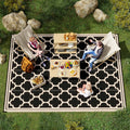 Outsunny Reversible Outdoor Rug Carpet, 9' X 18' Waterproof Plastic Straw Rug, Portable Rv Camping Rugs With Carry Bag, Large Floor Mat For Backyard, Deck, Picnic, Beach, Black & Beige Black Polypropylene